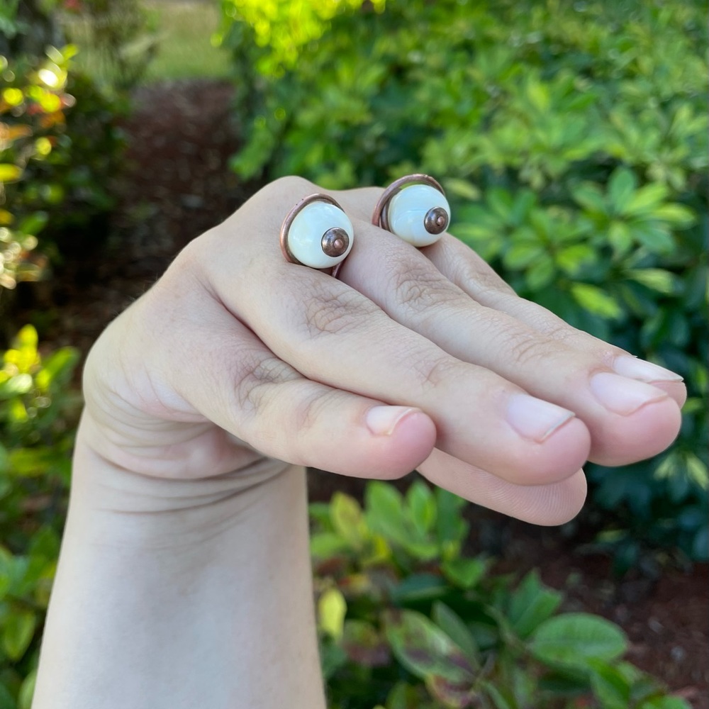 Copper eye puppet adjustable handmade rings - Picture 5 of 11